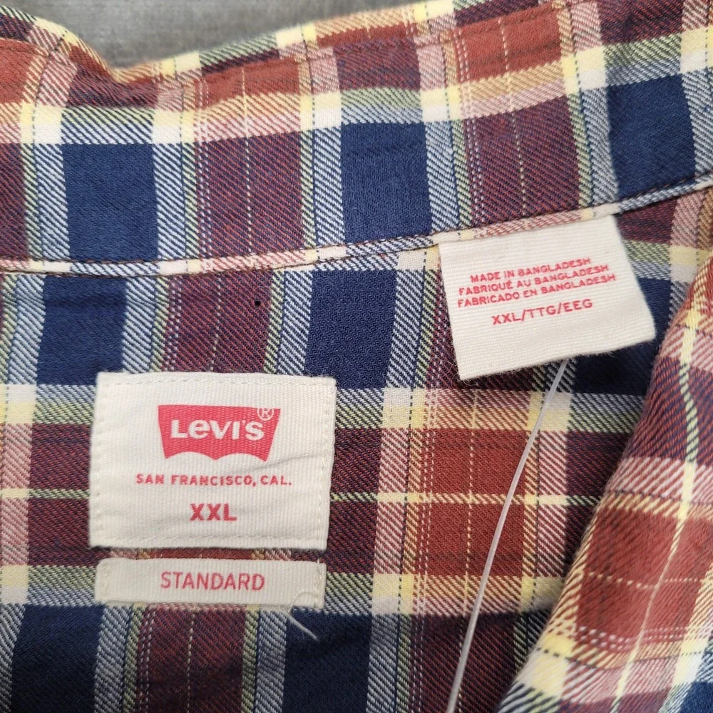 Levis Mens XXL Western Plaid‎ Long Sleeve Snap Button Shirt Red Blue New